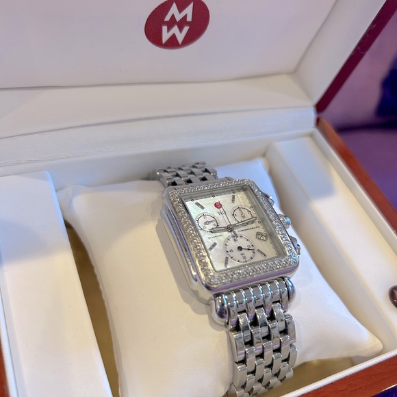 MICHELE Deco Chronograph Diamond Watch with Stainless Steel Bracelet - Picture 15 of 15